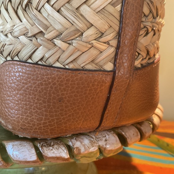J. CREW Woven Straw Market Shopping Tote Beach Bag Leather Straps - Picture 12 of 12